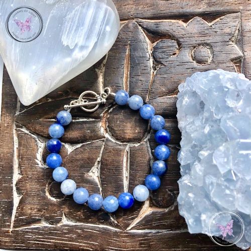 Blue Aventurine Healing Bracelet with Silver Toggle Clasp